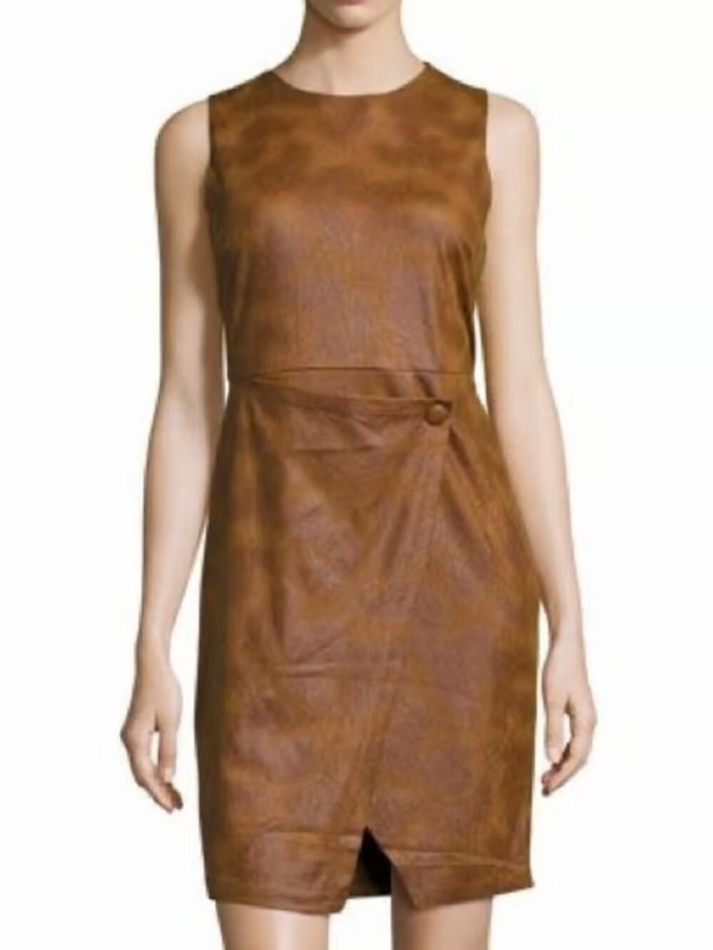 Philosophy‎ Sleeveless Faux Leather Carmel Brown Shift Mini Dress Sz M